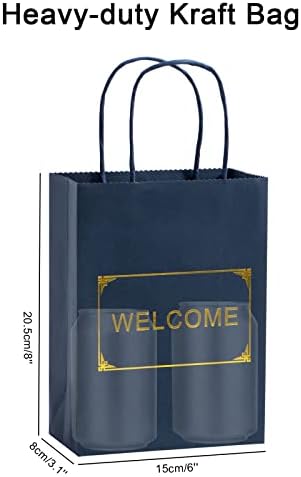 Katfort Welcome Bags 20pcs, Small Welcome Welcome Gift Bags 6 '' × 3 '' × 8 '', Kraft reutilizável Sacos de papel pesado com alça,