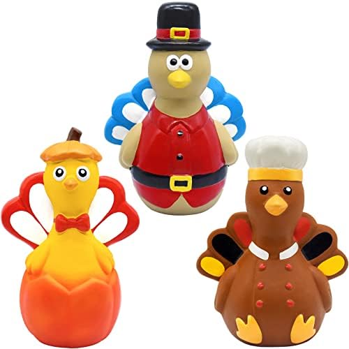 Malier 3 Pack Ação de Graças Brinquedos de cachorro Squeaky, Funny Turkey Latex Toys Toys de cachorro Toys Interactive
