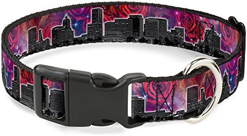 Buckle-Down 18-32 Portland Vivid Skyline Cosmic Roses Collar de clipe de plástico, amplo grande