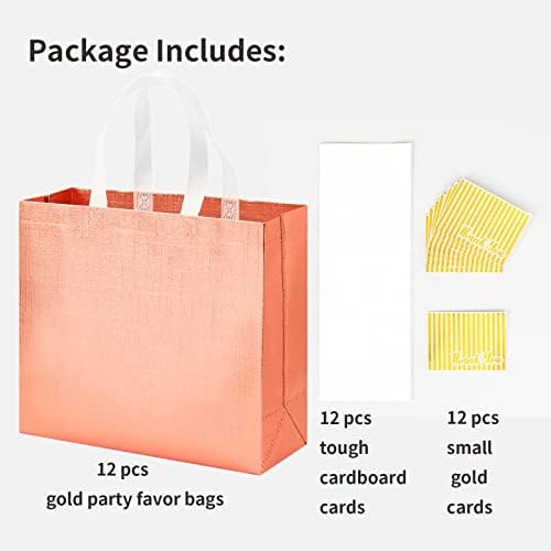 MEJOY Sacos de presente de ouro rosa de 12 pacote, bolsa de supermercado reutilizável brilhante, sacola com alça para sacola de aniversário, bolsas de favor, sacos de boas-vindas de casamento, favores de festa de despedida de solteira