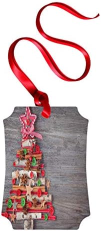 Ornamento plano de Natal de Ambesonne, botões de conceito de árvore de pano abstrato, cenário de madeira estrela de estrela, decoração