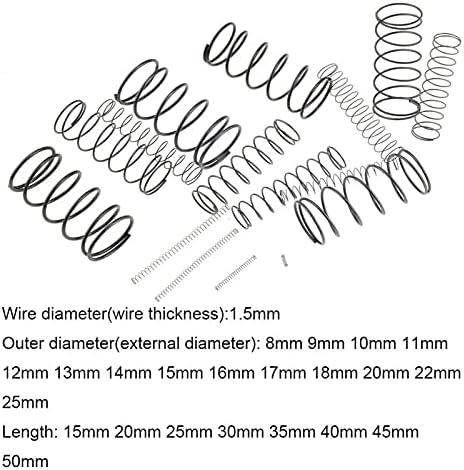 Alta e elástica industrial e durável mola 10pcs 1,5 8 9 10 11 15 18 22 25 15-50mm aço de mola de aço pequeno liberação de compressão