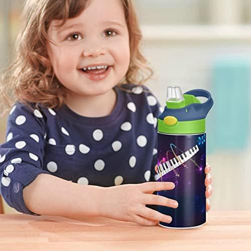 Kigai Music Instrument Guitar Kids Water Bottle com tampa de palha, copo reutilizável de aço inoxidável isolado para crianças