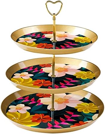 Exibir para pastelaria com 3 bandeja de porção redonda em camadas, cupcakes de flores tropicais de floral cupcakes Tower Tree,