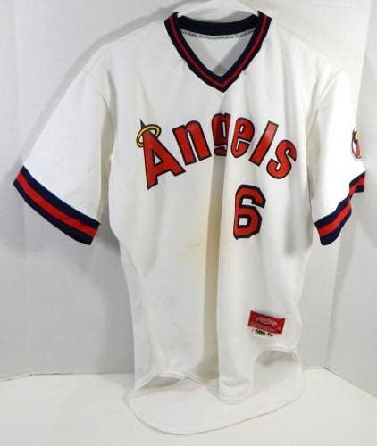 1986 Palm Springs Angels 6 Game usou White Jersey 42 DP23984 - Jerseys de MLB usados ​​no jogo