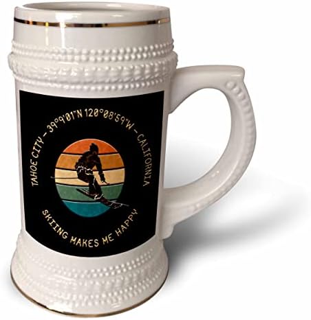 3drose Tahoe City, Califórnia, EUA. Esquiador de homem, texto amarelo em preto. - 22 onças de caneca