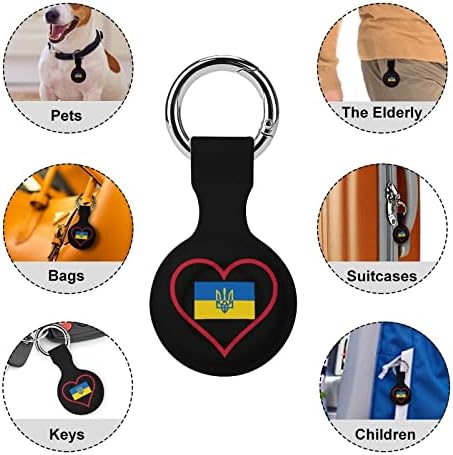Eu amo o estojo de silicone impresso no coração vermelho ucraniano para airtags com o chaveiro de barratizador de tag de tag de tag de techain