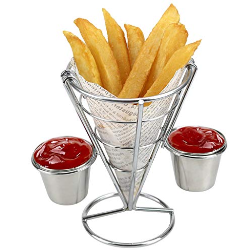 Quaanti Frie Fries Stand/cesto com pratos de molho duplo que serve bandeja, bandeja de festa de aço inoxidável para