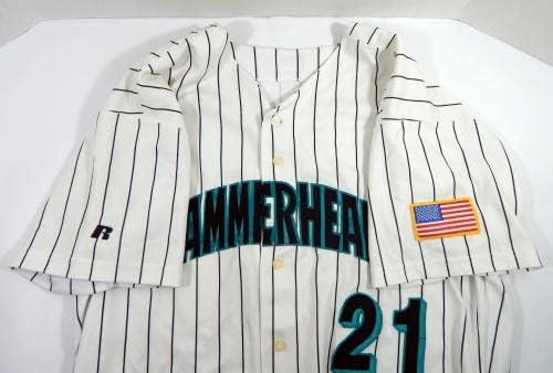 Júpiter Hammerheads 21 Game usou White Pinstripe Jersey USA Bandle Patch 48 16 - Jerseys de MLB usados ​​no jogo MLB
