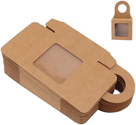 PSSOPP Kraft Paper Wine Gift Box, 25 contagem Kraft Paper Wine Bottle Box com gancho de gancho pendurado Caixas de presente dobráveis ​​Kraft para caixas de cracker