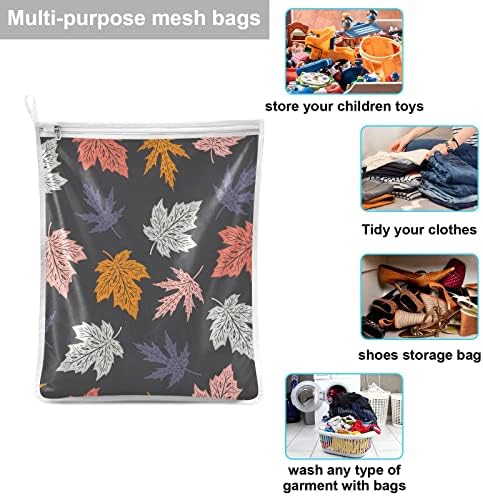 Conjunto de 2 delicados sacos de roupa, folhas coloridas de bordo com zíper durável Mesh Saco de lavanderia, saco de lavagem de