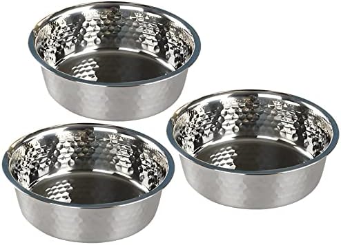 Fhiny 3 pacote tigelas de cachorro de aço inoxidável martelado, tigela premium de alimentador de filhote de metal, definido para estação de alimentação elevada de alimentos e água de gatinho básico para pequenos cães de tamanho médio