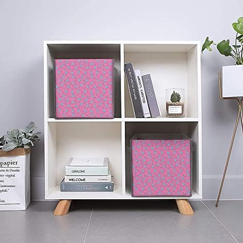 Love Pink Flamingo PU PU couro dobrável Bins de armazenamento cesta de organizador de cubos de lona com alças