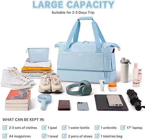 Bolsa de ginástica para mulheres, Duffel Bag de viagens esportivas com porto de carregamento USB, bolsa durante a noite com bolso molhado e compartimento de sapatos para mulheres viagens, academia, ioga