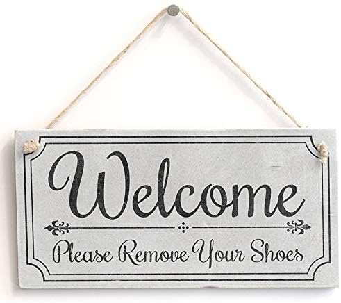Bem -vindo, por favor, remova seus sapatos - sinal de boas -vindas fofo - placa de porta de madeira vintage 10 x5