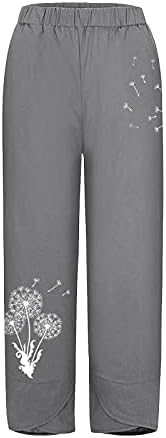 Calças de linho de algodão da feminina meymia calças de impressão largo de impressão larga pernas com calças elásticas