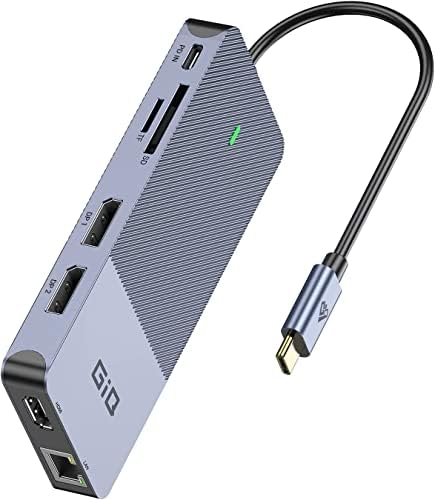 Monitor triplo da estação de ancoragem USB C, GIQ 11 em 1 Tipo C Hub Triplo Laptop Laptop DisplayPort DisplayPor