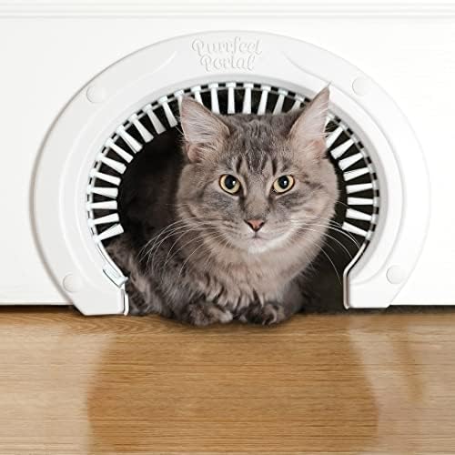 Porta de gato para portas interiores com escova de limpeza - Passo de gato de estimação grande para gatos adultos até 20 libras - Fácil