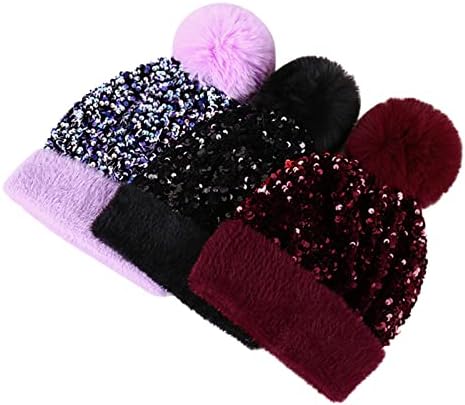 Guangyuan knit chapéu para mulheres mais quente aconchegante tweed tweed chapéu de inverno chull tampo windprooof chapéus de malha
