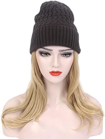 TJLSS Knit Hat Wig Fashion Europeu e American Ladies Hair Hat Hat One Long Curly Gold Hat Wig One
