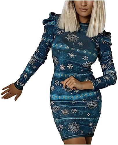 Vestido de manga longa de Natal feminina 1950s Vintage Snowflake Print Velvet Mini Vestres Vestidos Falto de Festações