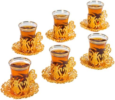Conjunto de chá turco | 12 PC Conjunto de chá turco | Conjunto de chá em árabe persa | Conjunto de porção de chá otomano turco