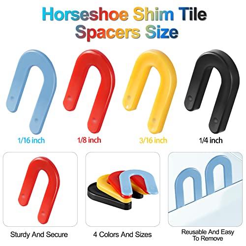 220 peças Horseshoe Shim Tile Spacers Shims plástico calços em forma de ferradura estrutural U calços para nivelamento, 1/8 de