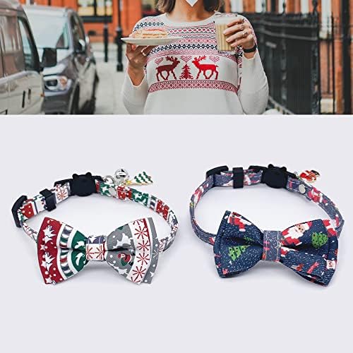 Casidoxi 2 Pack Cat Collars Breakaway com Bell & Pinging, colarinhos de segurança de gatos de Natal Bowtie para gatinho