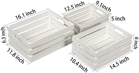 Crados de madeira sólida rústica para exibição branca, conjunto de 3 caixas de caixa de madeira com alças, caixas de armazenamento