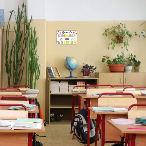 As decorações de escritórios da Fletchazo espalham bondade, não germs escolares de segurança de saúde, clínica de saúde de saúde de arte decoração de sala de aula de saúde enfermeiro enfermeiro sinalização de lata de metal de 8x12 polegada decoração de parede