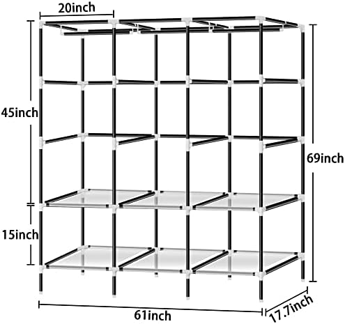 Pacote Lokeme de 61 polegadas com armário de guarda-roupa portátil de 82 polegadas, armário OraGanizr com 8 hastes suspensas,