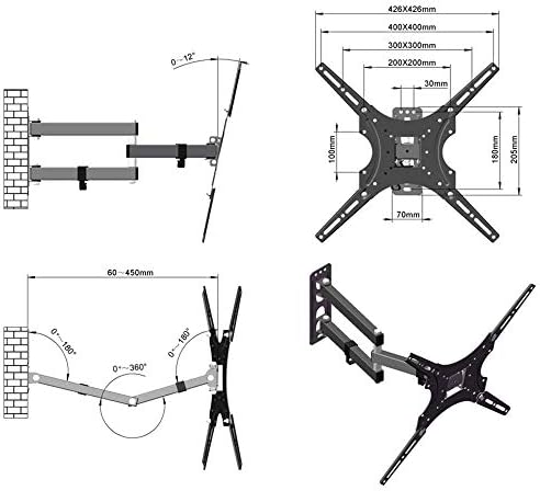 Carrinho de parede de TV de aço inoxidável para a maioria das TVs curvas planas de 26 a 5 cm, pedestal de parede de TV Stand até 30