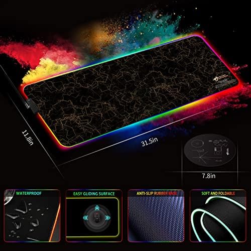 RGB Gaming Mouse Pad, Future Universo Grande estendido de teclado de teclado LED macio com 14 modos de iluminação, para computadores