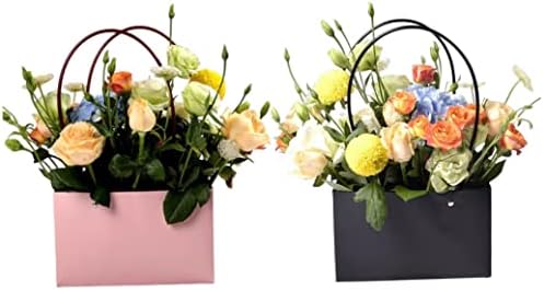 Eioflia Flor Gift Bag Retângulo Buquê de Flor Saco de Presente com alça para a festa Favorias preta rosa 10pcs 22x10.5x13.5cm Bolas