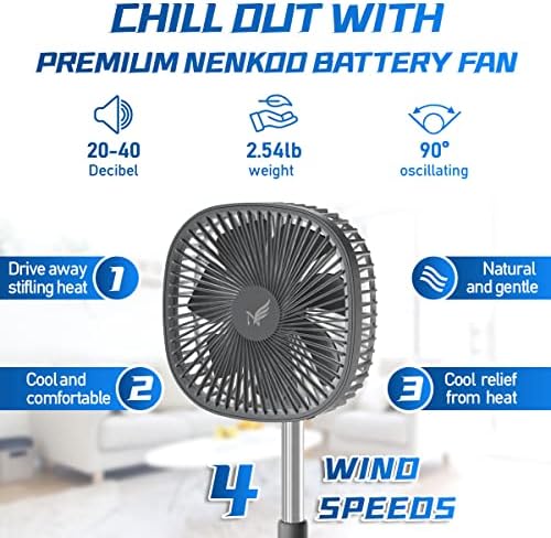 Nenkoo Battery Operated Desk Fan 12500mAh, ventilador de oscilação portátil 8 , ventilador telescópico 4 velocidade, fã de tabela preta de timing altura ajustável 14,6 -40.2 ventilador de controle remoto para escritório em casa ao ar livre