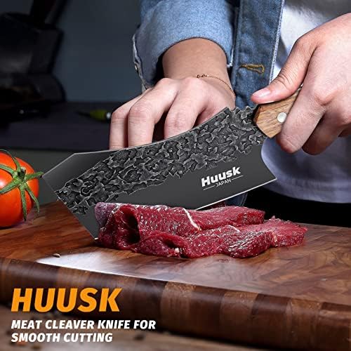 Huusk Knives Collectible Set Chef Knife & Meat Cleaver Knife com bainha de cinto e caixa de presente