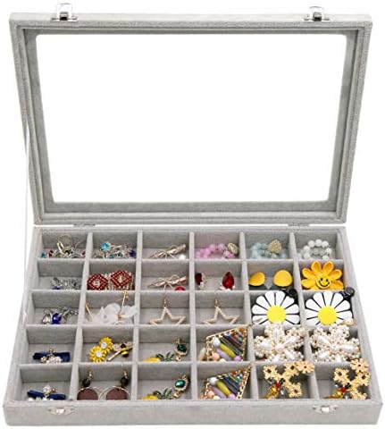 WudyGirl Clear Lid 30 Jóias de jóias de grade Caixa de armazenamento Caixa de armazenamento Exibição de jóias Bandejas