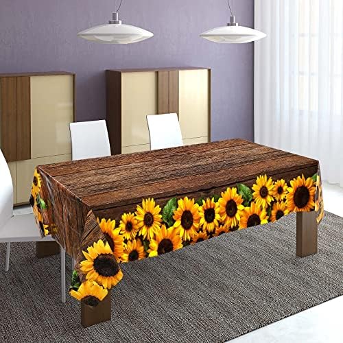Tolera de mesa de girassol descartável 42,5 x 70,8 polegadas de madeira de madeira plástico toalha de mesa rústica Toca de