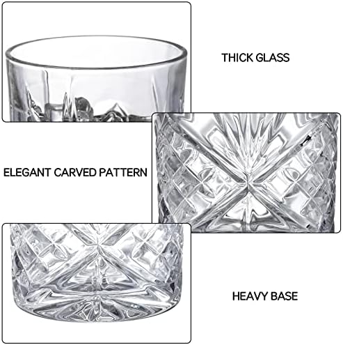 Conjunto de 6 óculos de uísque de cristal, 10 oz de copos à moda antiga, copos de pedras, copos de bourbon, copos de