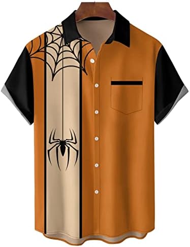 Hodaweisolp massilas de Halloween camisas de natal funky santa botão para baixo camisa impressa na manga curta camisas de boliche