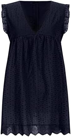 Camisas de vestido para mulheres, recutada feminina tanque de bolso de bolso Hakama verão sólido V Mini vestido de pescoço