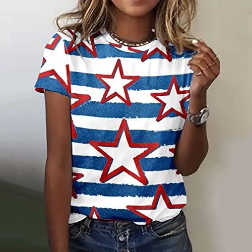 Dia das Mulheres de Nimias feminino Casual Independence Day Impresso Manga curta o Pescoço Camiseta Top Mulher Spandex de