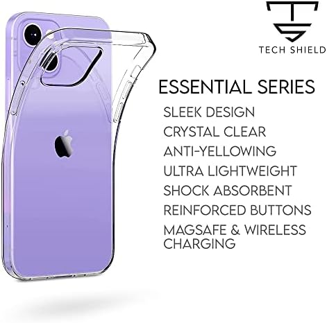 Tech Shield Crystal Clear iPhone 14 6.1 - Caixa de TPU macia por itens essenciais Ultra Thin [Anti -amarelo, proteção