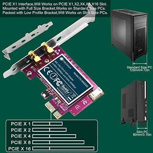 FEBSMART sem fio N Banda dupla 600 Mbps Adaptador Wi -Fi PCIE para Windows 11, 10, 8.x, 7, XP e Windows Server PCs de mesa,