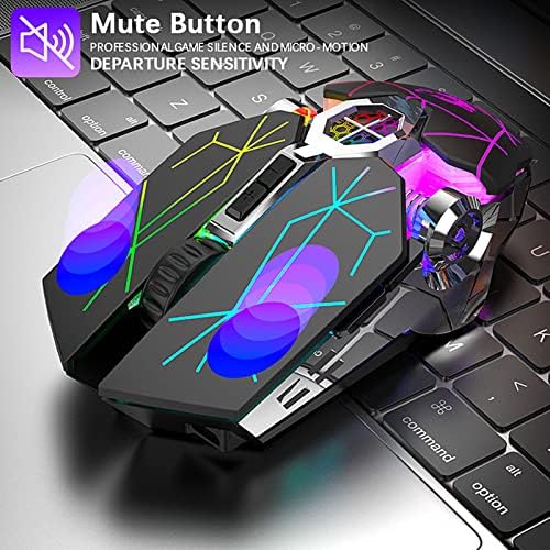 AtraSee Wireless Gaming Mouse RECHARGELECIMENTO DE 2,4 GHz Mouse RGB Camundongos ópticos com 3 Botões DPI ajustáveis, 7 Botões, 7 LED de retroilumação de cores, mouse ergonômico para o Laptop Desktop Mac Office, Black