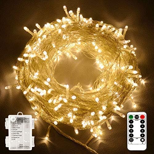 Luzes de cordas de Echosari, alimentada por bateria, 33ft 100 LED Warm White Outdoor Fairy String Lights com Modos Remote