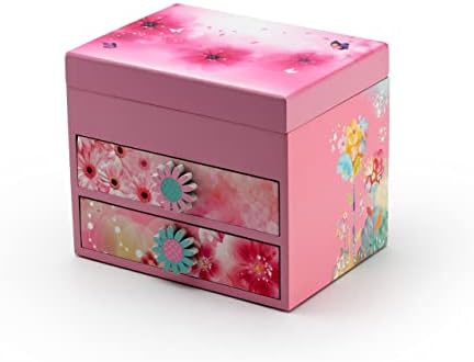 Tema floral de madeira rosa 18 Nota Spinning Ballerina Music Box - Muitas músicas para escolher - Maravilhoso Copenhagen
