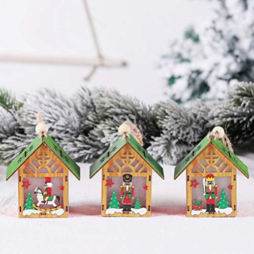 Decoração Winomo Woodsy Christmas Led Wooden House House iluminada Diy Árvore de Natal Ornamento