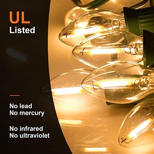 Substituição de lâmpadas C7 de LED mais com LED, lâmpada de vela base E12, ideal para luzes de cordas externas, 1W, 120V, 2700K,