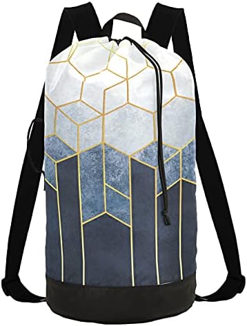 Bolsa de lavanderia de hexágonos geométricos com alças de ombro de lavanderia Backpack Saco de tração de tração de tração de tração de tração para suspender para lavander
